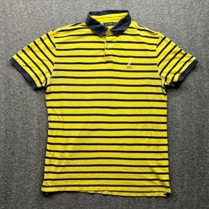 Nautica Polo Shirt Mens XL Yellow Striped Short Sleeve Cotton 1983 Logo